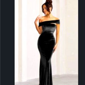 Black, soft material and stretchy.